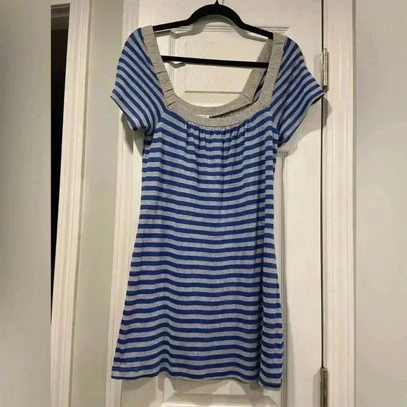 Splendid Glitter Silver Royal Blue Striped Scoop Neck Tee Shirt Dress Size XS - Picture 2 of 10